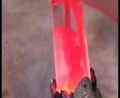 Girl rides a lava lamp while 2 guys cum on her face from insert inlan o