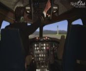 Die Stewardess will den Steuerknueppel from pilot plane