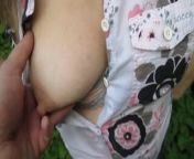 Touching breast outdoor 1 from touching breast through