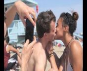 Sexy Black Girl kiss whites boys at beach !! from just kissing