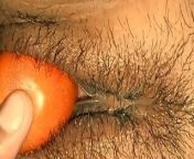 Tomatoes in desi bhabhi's choot from the hairy indian choot getting drilled