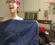 Silly slut teasing tits & singing while folding clothes and hanging out with you from a women was folding clothes and i invited her for sex