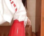 Changing live into a miko (shrine maiden) costume from uncensored japanese teen maid miko kurozuki