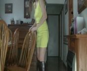 utfit of the day yellow mini dress and boot from see through mini dress pussy and ass showing