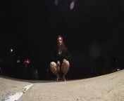 Sissy Mature CD out and about outdoors at night in a parking lot for showing off. from sissy mature