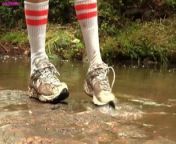 Caroline New Balance sneaker hike with mud and water preview from mud sex
