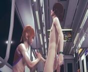 Uncensored Hentai - Sexy Elf jerk off in a train and cum at her face from hentai bangable girl train sex