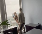 MILF boss fucked against her office window from pawg flashing
