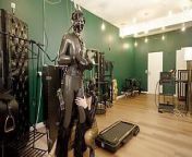 Rubber Pony Play: Bridle up and Training on the Treadmill from slave examination