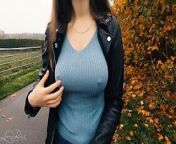 Boobwalk: Leather Jacket, Blue Sweater, Jeans, Caught from jacket x