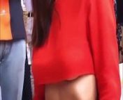 Emily Ratajkowksi in sexy red top, showing underboob from red line mobile video recording