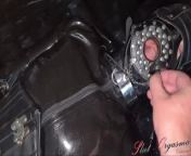 Slave Slut-Orgasma Celeste restrained in latex and leather from hot ga