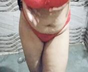 Summer time came and hot roohi filling hot and strip out her braBig boobs in red bra from bra indian boo
