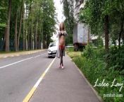 Crazy exhibitionist naked walks around the city. No panties, risky. from ls crazy holiday pimput upskirt com