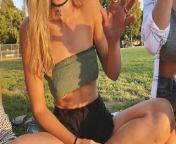 Risky public flashing - Picnic in the park with friends from upskirt voy