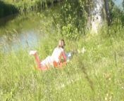 Outside. Wild beach. Random passerby man by river saw naked woman sunbathing. Outdoor. Nudist from nigeria naked woman pussy expoded in public video