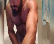 Hot Ripped Italian Bodybuilder Posing Nude Flexing and Masturbate in bathroom from gay solo