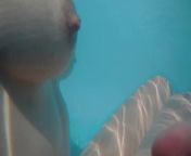 Swimming around naked in a garden pool with teasing from nadando