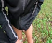 My stepmom jerks my cock in the woods, quick & makes me cum in her pretty thong before coming home from panjob