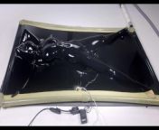 latex vacbed orgasm with vibrator and e-stim from yeşim