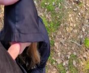 Sexy blonde gave a blowjob in the forest and showed big boobs and ass. from yiuporn