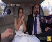 HUNT4K. Excited girl in wedding dress fools around not with future hubby from busty dress