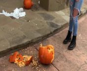 Pumpkin Smashing with Blonde Big Tits KENZIE TAYLOR for Halloween Trick or from blufilem ban